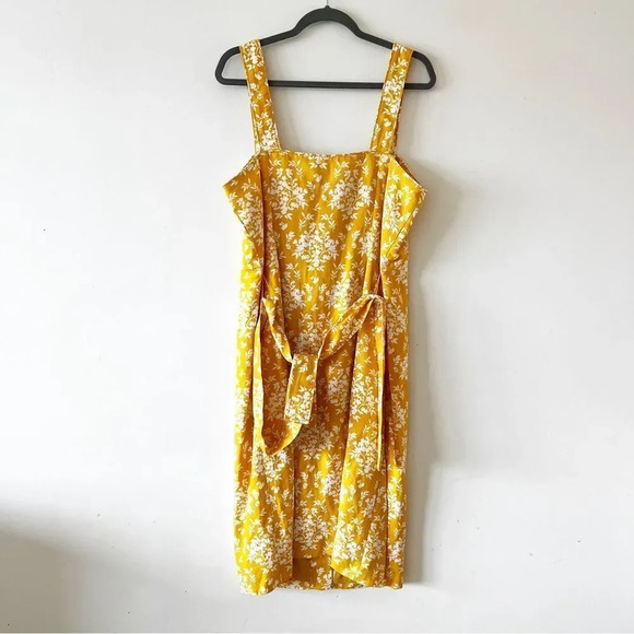 Ann Taylor Mustard Yellow Sleeveless Dress‎ Size 14 Belt Button Front Fall Vibes - Picture 7 of 10
